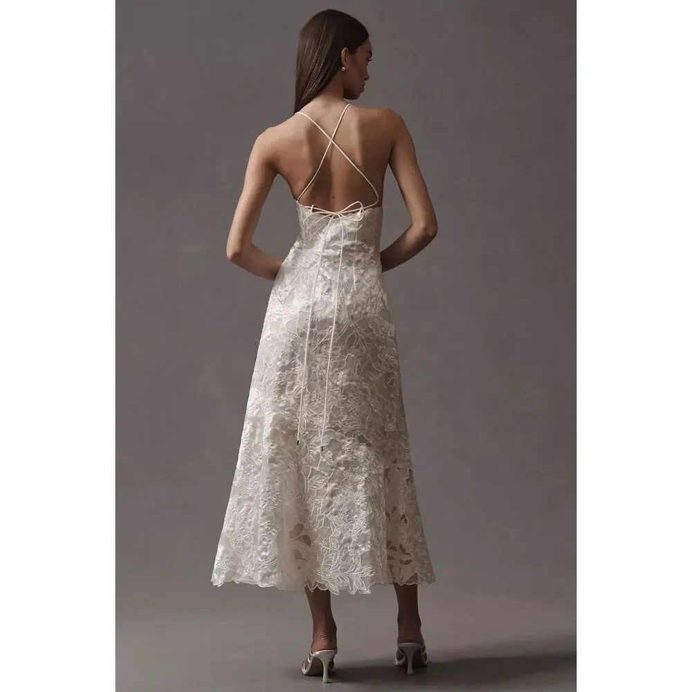 Liv Foster Reese Sleeveless V-Neck Embroidered White Maxi Dress Size 12